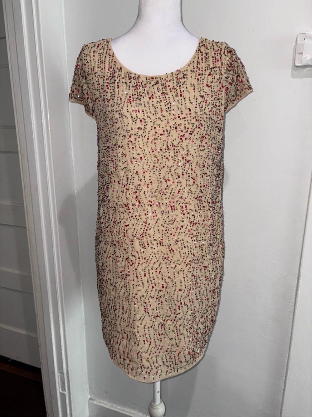 Zara Cream Mini Dress with Red Bead Embellishment